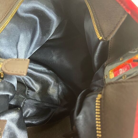 DKNY Red Leather hobo large satchel bag with gold tone accents and hardwares - Picture 10 of 12